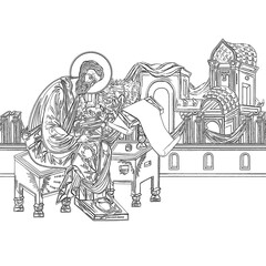 Wall Mural - Matthew Levi the Apostle. Coloring page in Byzantine style