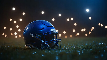 Wall Mural - American football field stadium lights helmet and ball touchdown background