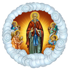 Wall Mural - Saint Petrit Korishes. Bright religious dome with angels on heaven. Illustration in Byzantine style isolated