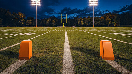 Wall Mural - American football field stadium lights helmet and ball touchdown background