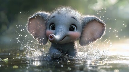   A detailed portrait of an elephant immersed in water, featuring droplets on its face and trunk