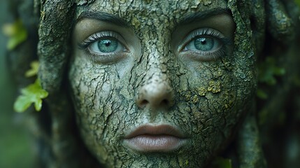 Poster - Mystical Woman with Tree Bark Skin: A Surreal Portrait