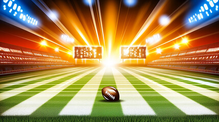 Wall Mural - American football field stadium lights helmet and ball touchdown background