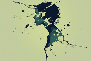 Wall Mural - Abstract Woman Silhouette with Splashes of Color