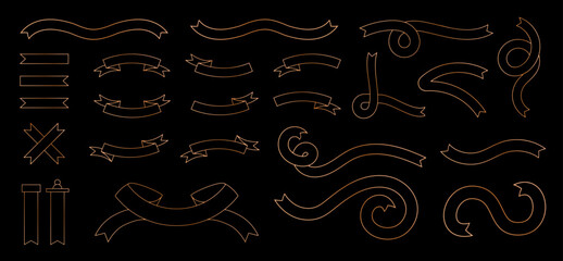 Wall Mural - golden ribbons set. empty outline gold ribbons, award design elements, blank stickers and background