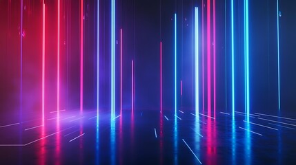 Wall Mural - Dynamic neon lights creating vibrant patterns in a dark space, perfect for backgrounds or tech-related designs.