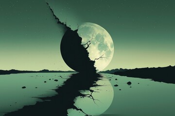 Sticker - Moonlit Landscape with a Cracked Sky