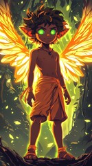 Sticker - Young Boy With Glowing Wings in the Jungle