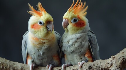 Poster - Two Cockatiels Perched on a Branch