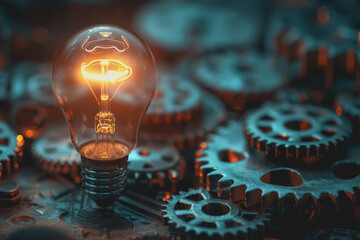 background with light bulb and gear symbolizing innovation. creativity and problem solving.
