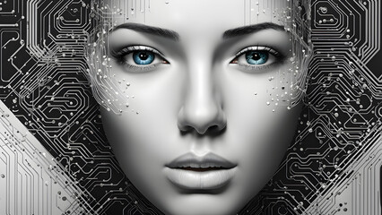 Visually represent the flow of data or light in the form of a human, Add digital patterns or flows around the head to make it look like the AI ​​is understanding human thoughts.