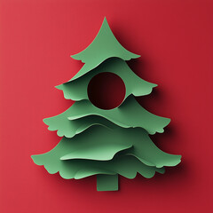 Wall Mural - Christmas tree shape made with red and green paper. Minimal Christmas background. with copy space.