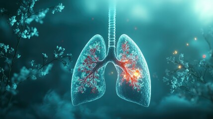 Poster - A 3D model of a human lung infected with pneumonia, showcasing the inflammation and damage caused by the bacteria.