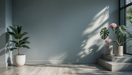 Potted garden carnations placed on the house steps, symbolizing a peaceful lifestyle and leisurely activities