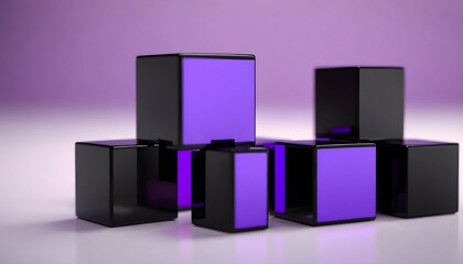 Sticker - Blurred Background with 3D Black and Violet Cubes