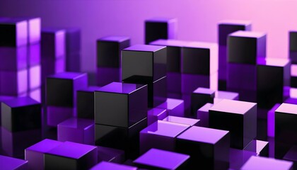 Sticker - Black and Violet 3D Cubes with Empty Copy Space