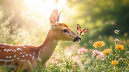 fawn and butterfly.