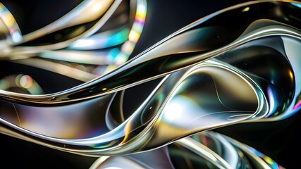 Macro of transparent iridescent glass curved stripe with extreme depth of field. Modern abstract backdrop. 3d render illustration