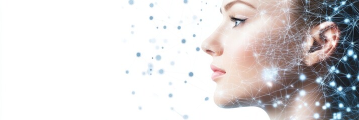 Fototapete - Abstract lines and dots create a diagram-like background associated with skincare procedures and treatments. Generative AI