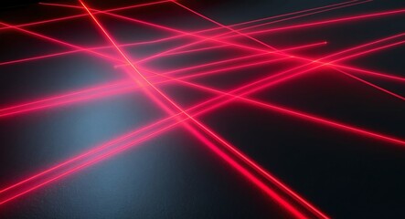 Wall Mural - bright red laser beams crisscrossing in zigzag patterns over a flat black surface giving an electrif