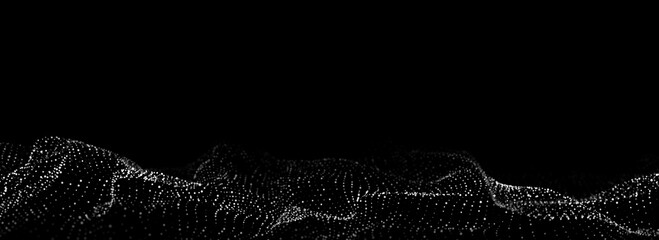 Wall Mural - futuristic technology wave. digital cyberspace. abstract wave with moving particles on background. b