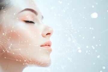 Aufkleber - Abstract background featuring lines and dots that resemble skincare procedure diagrams enhancing beauty concepts. Generative AI