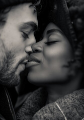 Wall Mural - A man and a woman are kissing each other