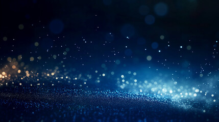 dark blue background with glowing lights and bokeh, creating an atmosphere of mystery and magic.