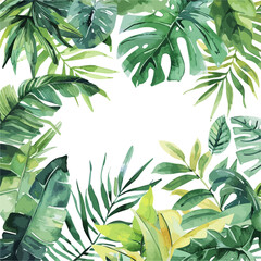 Wall Mural - Exotic watercolor tropical leaves and plants background,  Exotic  tropical leaves banner, and poster for summer and spring with monster and banana and palm leaves