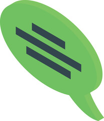 Canvas Print - This isometric icon features a green chat bubble with three horizontal lines, symbolizing a loading or processing state in a digital conversation