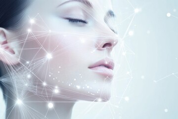 Leinwandbilder - Abstract lines and dots illustrating skincare procedures in a clinical setting focused on facial rejuvenation techniques. Generative AI