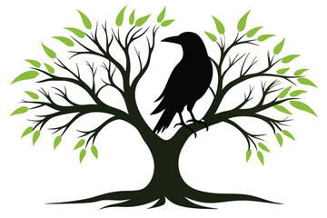 Sticker - Crow in tree part white background E.eps