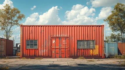 Sticker - Rusty Red Shipping Container Building