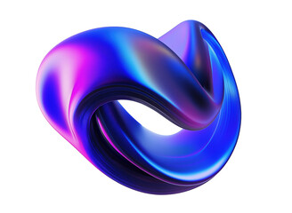 twisting iridescent loop sculpture transparent image. dynamic fluid form in blue pink gradient isola