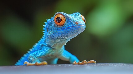 Wall Mural - macro shot of an agama lizard resting on a table capturing the intricate details of its scales and s