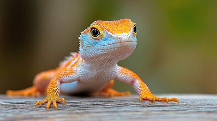 Wall Mural - macro shot of an agama lizard resting on a table capturing the intricate details of its scales and s