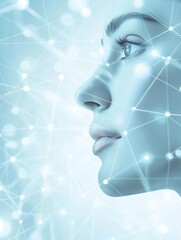 Poster - Abstract representation of skincare procedures with lines and dots in a serene blue background at a conceptual design studio. Generative AI