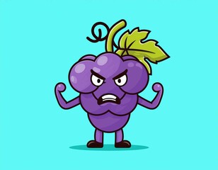 serious grape fruit character mascot with angry expression isolated icon logo