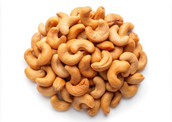 Salted cashew nuts isolated on white background, top view