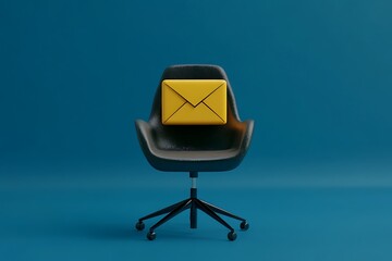 Wall Mural - E-mail symbol on business chair isolated on blue background. 3d illustration