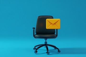 Wall Mural - E-mail symbol on business chair isolated on blue background. 3d illustration