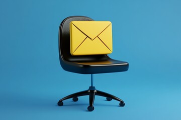 Wall Mural - E-mail symbol on business chair isolated on blue background. 3d illustration