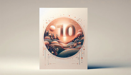 A minimalist and elegant 10th-anniversary card design with abstract lines and a modern color palette, creating a serene and sophisticated visua