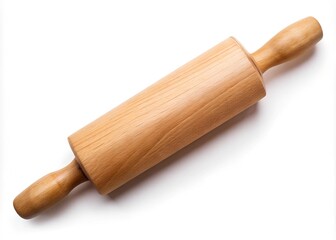 Wooden rolling pin for dough isolated on white background, top view