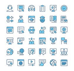 Wall Mural - digital learning icons. outline symbols. vector blue line icons set