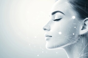Aufkleber - Abstract lines and dots create a futuristic representation of skincare procedures and techniques for facial rejuvenation. Generative AI