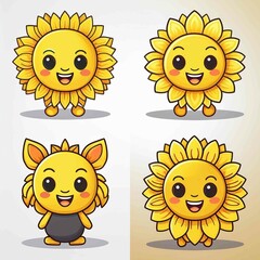 set of sunflower mascots vector