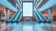 © CinimaticWorks - blank advertising billboard and poster display template at airport and subway station escalator, perfect for media exposure, branding, and promotional campaigns in urban transit settings