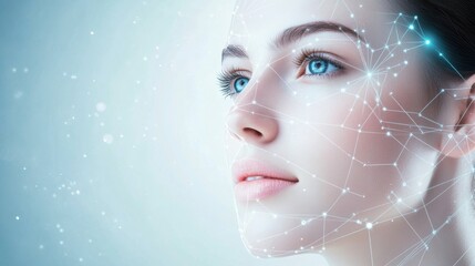 Poster - Abstract diagram of skincare procedures with lines and dots creating a futuristic facial representation of skincare techniques. Generative AI