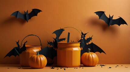 halloween background with pumpkin and bats